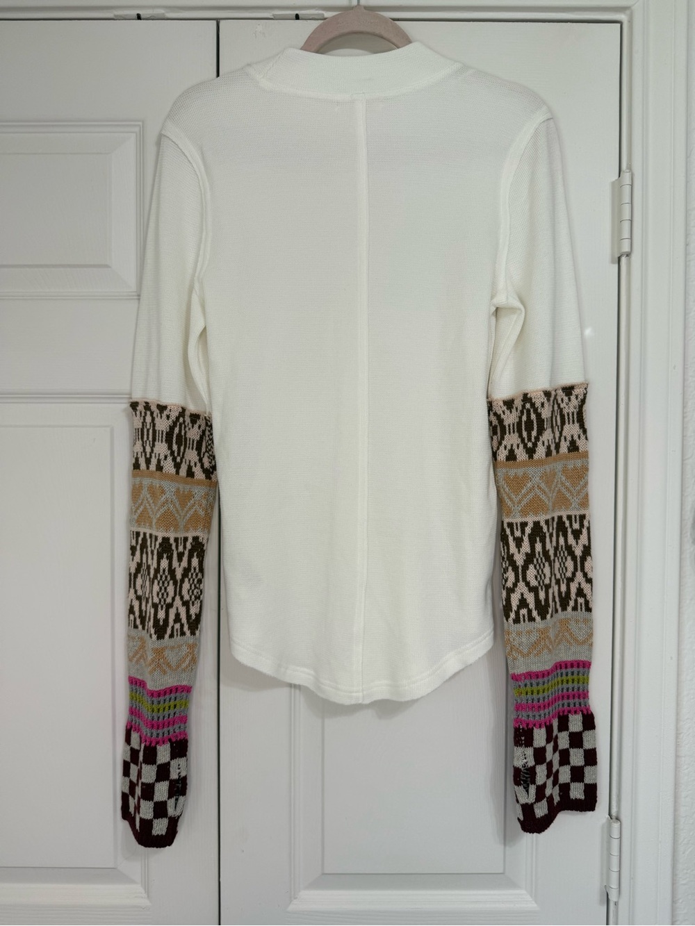 Free People Gorgeous Cuff Thermal Top Ivory Combo Size Sz L - Picture 4 of 4